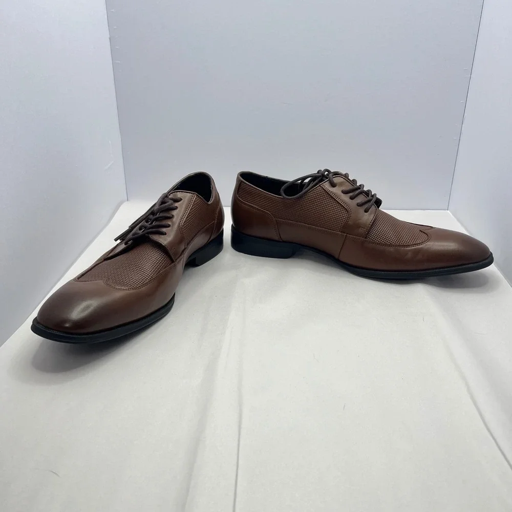 Michael Strahan Brown Dress Shoes Men 11 MS Pacific Wingtip Oxfords Preppy Laces
